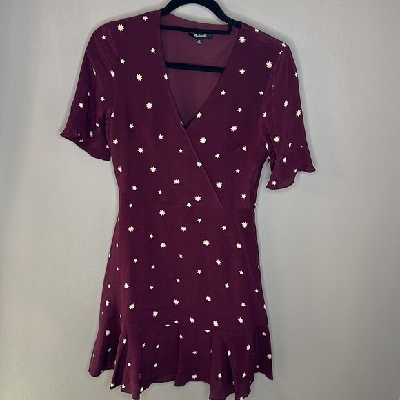 Madewell burgundy Silk Star Print Mini Dress size  0 - Picture 3 of 16